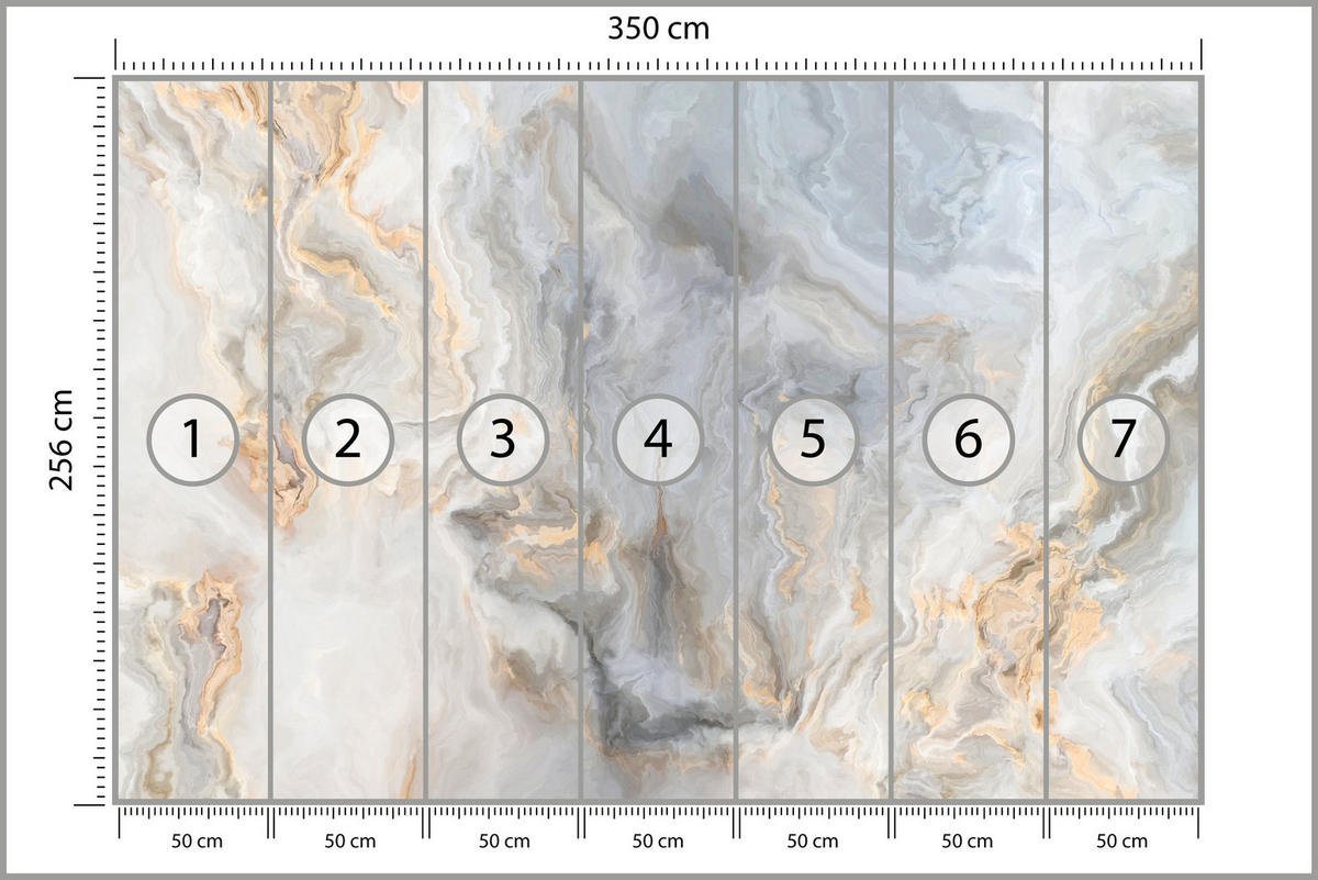 FOTOTAPETE für Küche Grauer Marmor Imitation Gold Adern 350x256 - Beige/Goldfarben, Papier (350/256cm) - Muralo