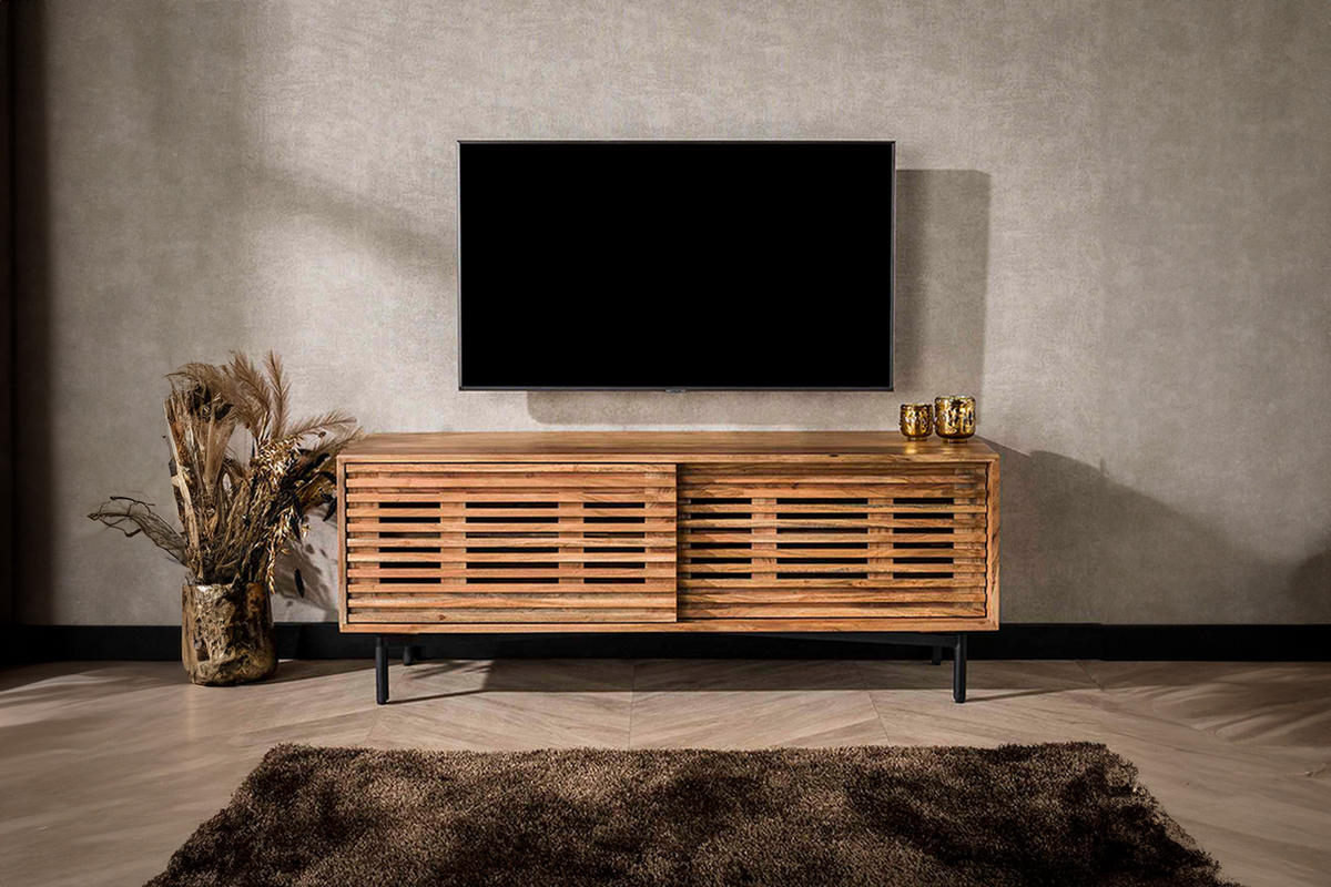 TV-BOARD RIONI Braun Akazie - Schwarz/Braun, Holz/Metall (135/53/40cm) - KAWOLA