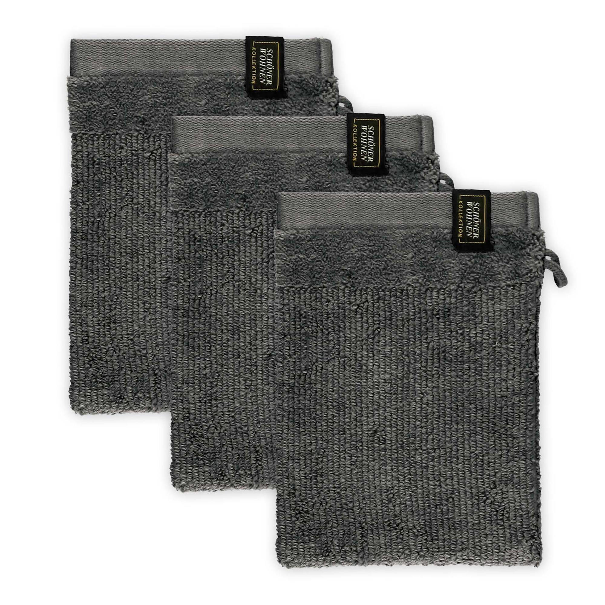 WASCHHANDSCHUH BAUMWOLLE SENSE 3ER SET - Anthrazit, Textil (16/21cm) - Schöner Wohnen