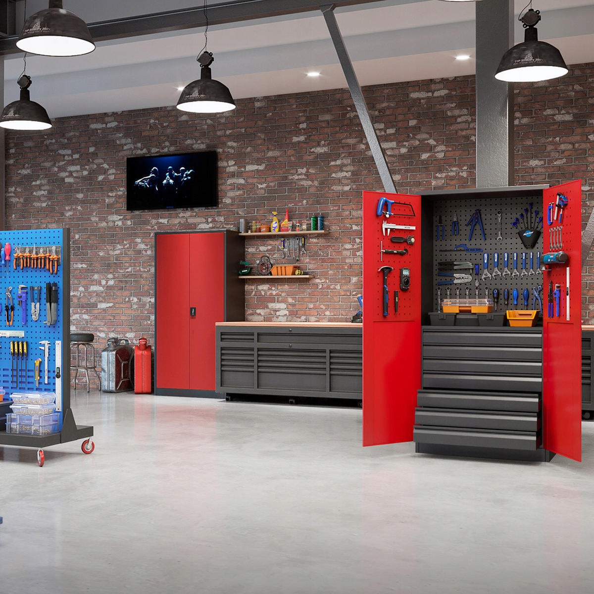 AKTENSCHRANK JAN II - Anthrazit/Rot, Metall (115/185/40cm) - Jan Nowak