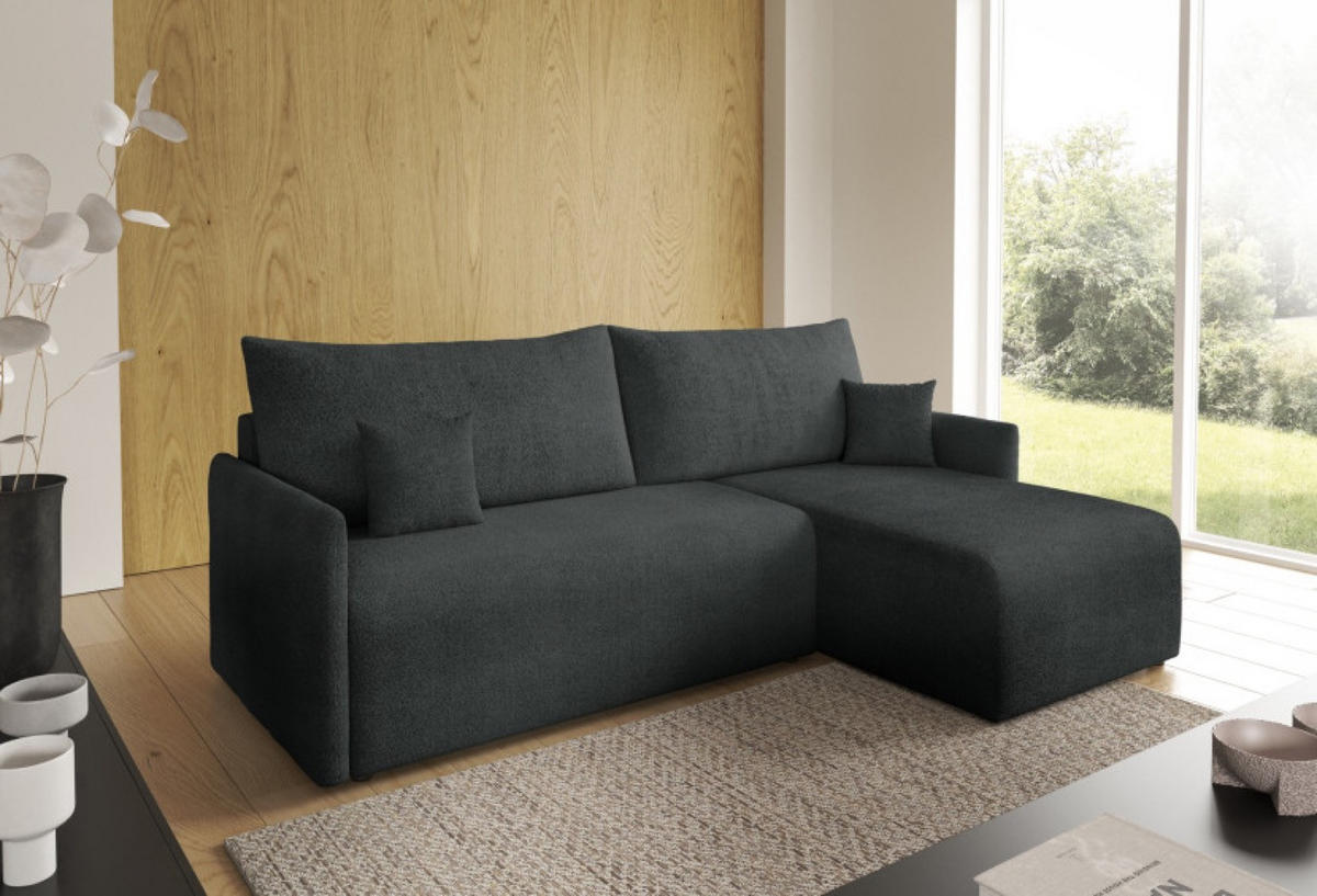 ECKSOFA Grafit VALIA Mit Schlaffunktion Und Bettkasten - Graphitfarben, Textil (212/145cm) - Sepro Meble