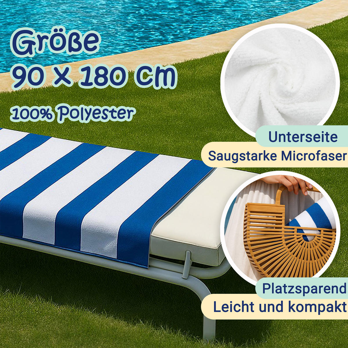 STRANDTUCH, 90x180 cm, 100% Polyester - Blau, Textil (90/180cm) - Zollner
