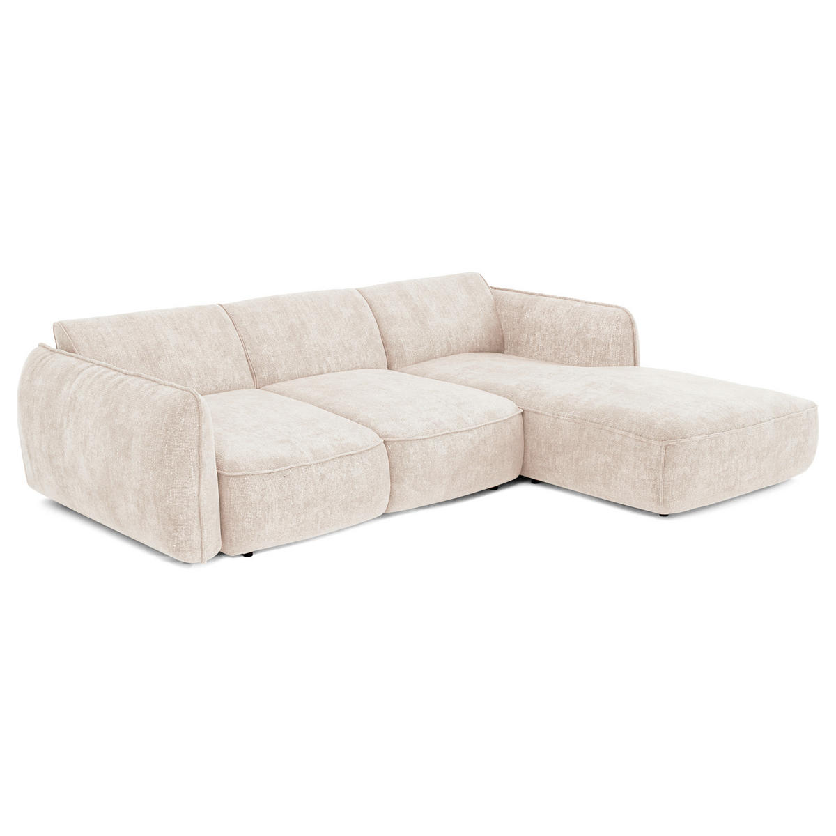 ECKSCHLAFSOFA Rastervelours 274cm - Creme, Textil (274/174cm) - Sia Home