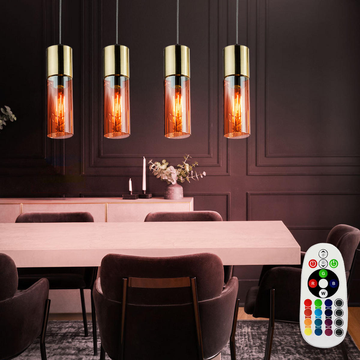 LED HÄNGELEUCHTE ANNIKA Messing Amber - Messingfarben, Glas (80/9/156cm) - Globo Lighting