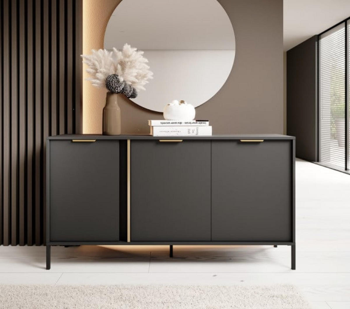 SIDEBOARD Anthrazit LARYSA C Mit Schränken Mit Metallgestell - Graphitfarben, Holzwerkstoff (153.1/81.4/39.5cm) - Sepro Meble