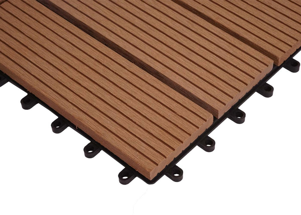 WPC ECK-BODENFLIESE + Abschluss 30x30cm rechts Teak linear - Teakfarben, Kunststoff (30/30/2cm) - BERLINLODGE