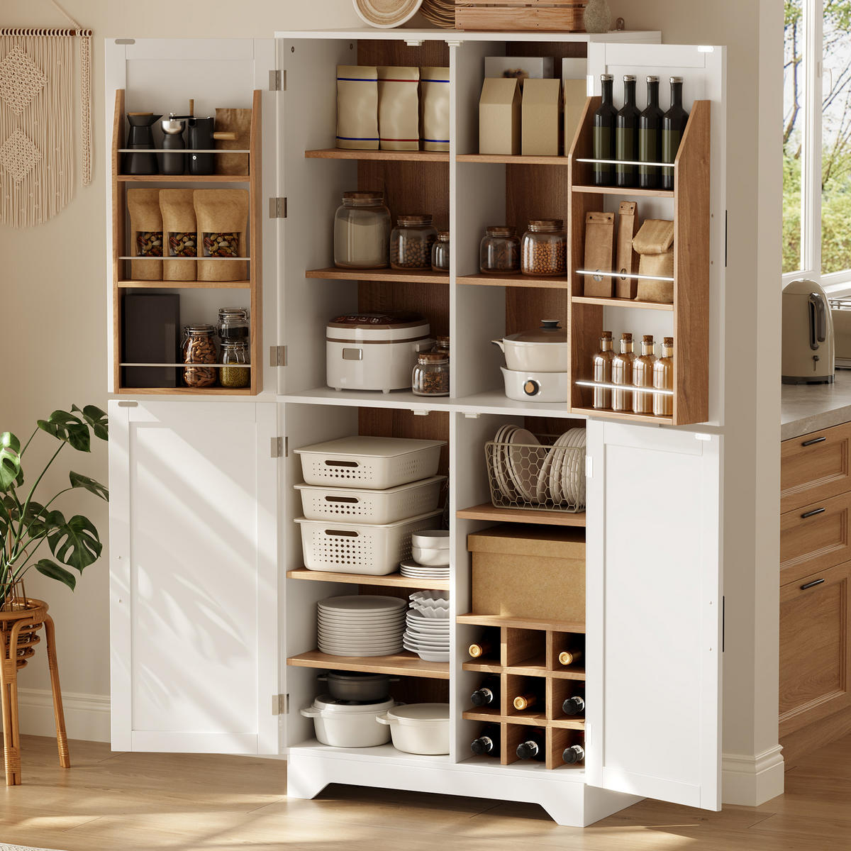 HIGHBOARD DE-38731 80/40/180 cm 4 Scheunentor-Türen und Weinregal Weiß - Weiß, Holzwerkstoff (80/180/40cm) - ComfortXL