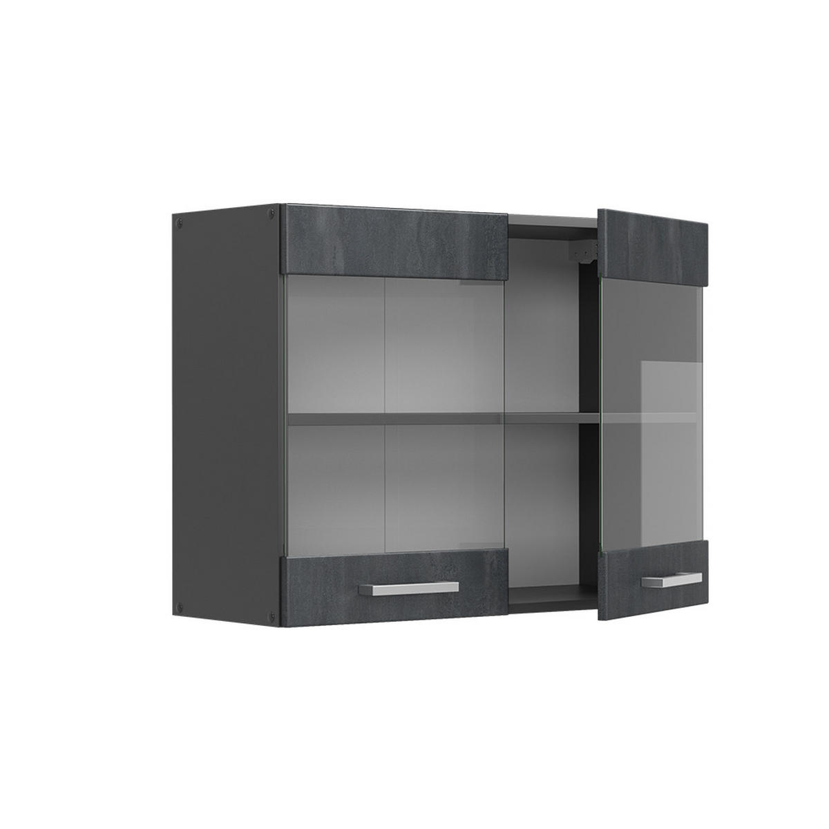 KÜCHENGLASSCHRANK R-Line Schwarz Beton 80 cm - Anthrazit/Schwarz, Holzwerkstoff (80/60/31cm) - Vicco
