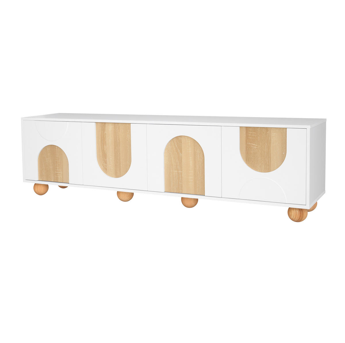 NÍZKÁ komoda z MDF a dřevotřísky, 175/38/50 cm, přírodní/bílá, se 4 dvířky - světle hnědá, kompozitní dřevo (175/50/38cm) - BEAOK
