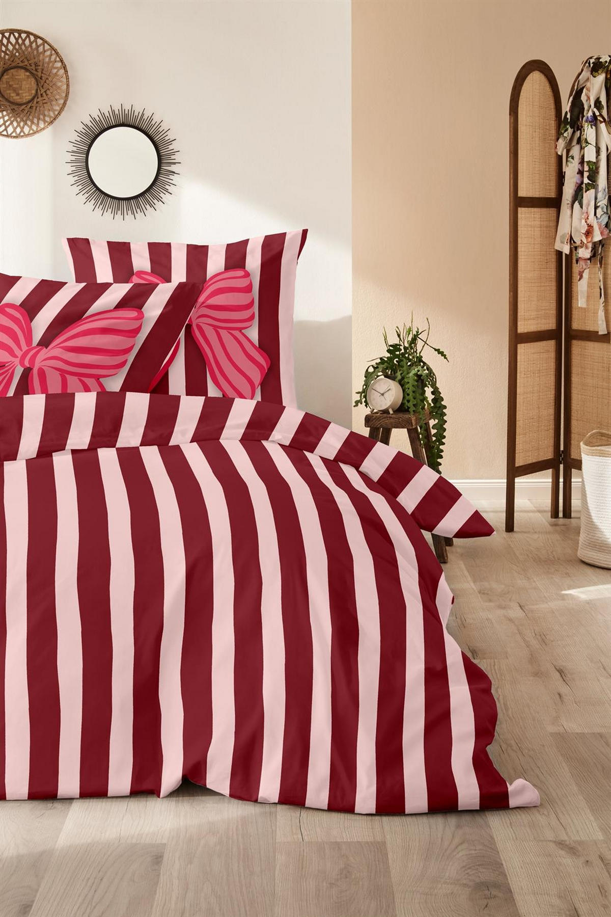 BIBER-BETTWÄSCHE 135x200 - Kuschelig warmer Flanell Bettbezug aus 100% Baumwolle für Herbst & Winter - Schleife Rot - Rot, Textil (135/200cm) - Carpe Sonno
