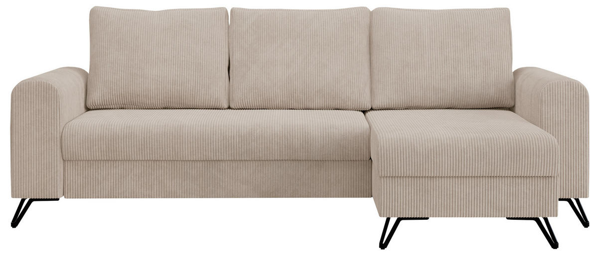 ECKSOFA Hugo Cord Beige - Beige/Schwarz, Textil/Metall (242/140cm) - MKS