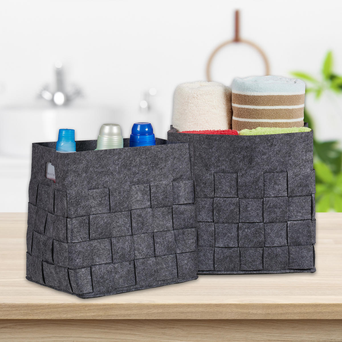 2XAUFBEWAHRUNGSKORB - Grau, Textil (30/30/24cm) - Relaxdays