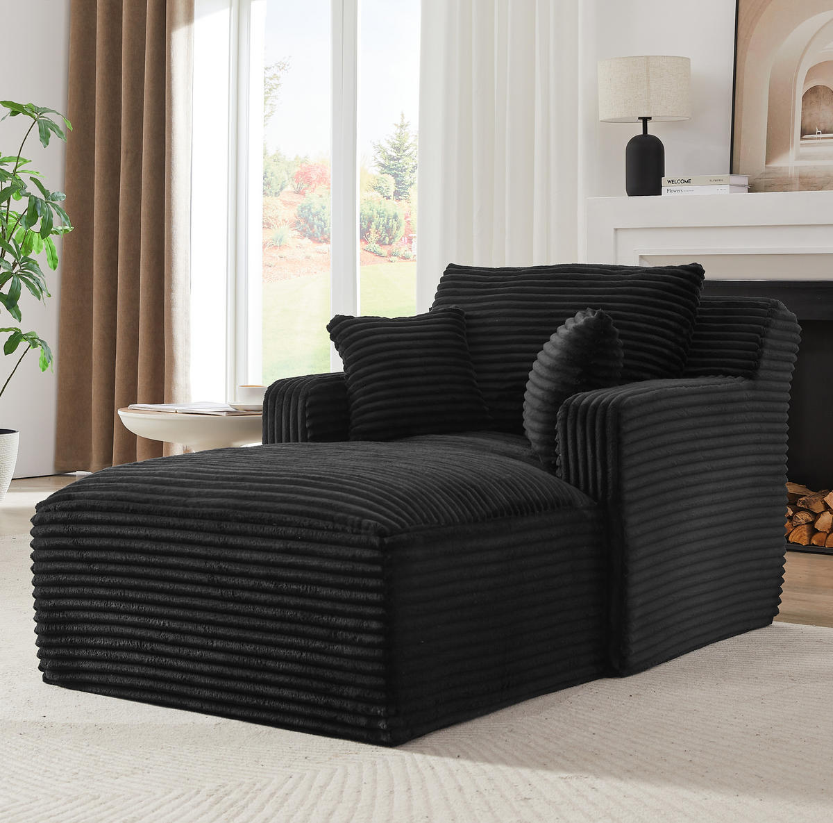 CHAISELONGUE als Schlafsofa Cord Schwarz montagefrei - Schwarz, Kunststoff (100/82/166cm) - Meubliv