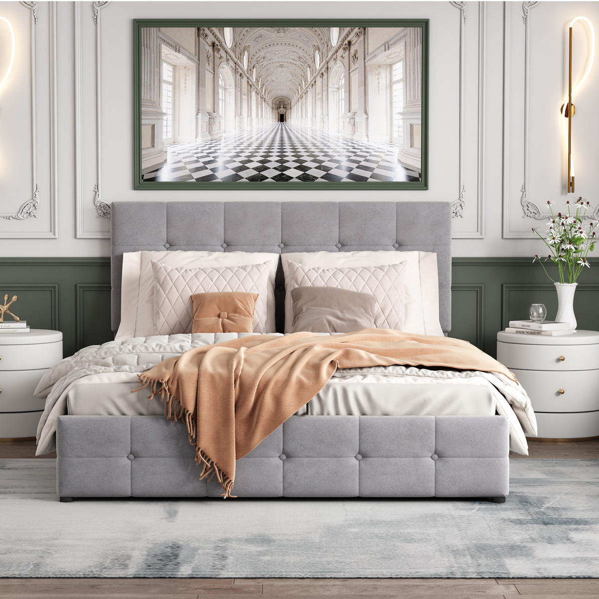 POLSTERBETT 140x200 Grau Samt Stauraum - Grau, Textil (140/200cm) - FLIEKS