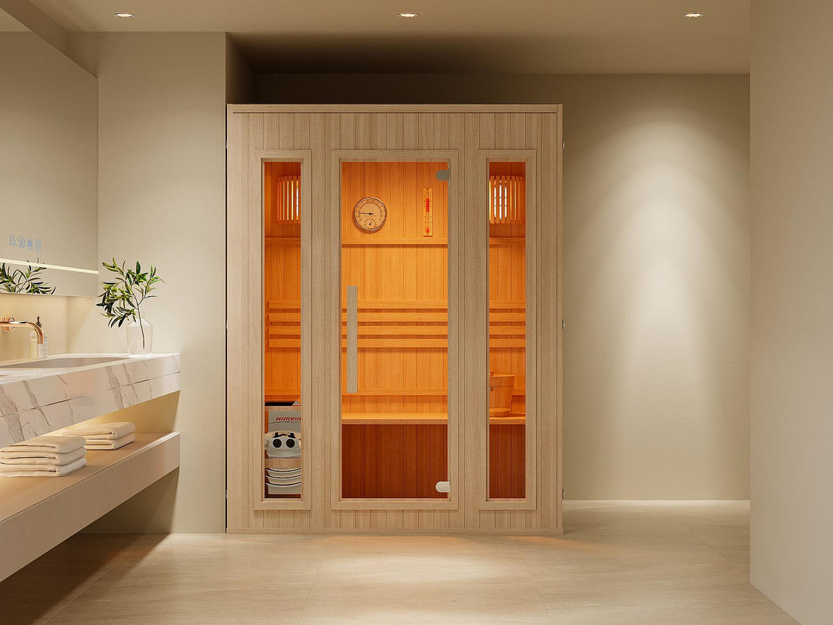 FINNISCHE Sauna - 3 Personen - Holz, Platte - Naturfarben Hell - - Naturfarben, Holz (150/190/120cm) - Vente-Unique
