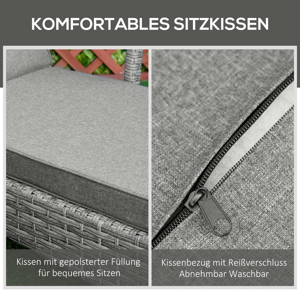 SONNENLIEGE Polyrattan, Grau - Grau, Metall (72/52.5/192cm) - Outsunny