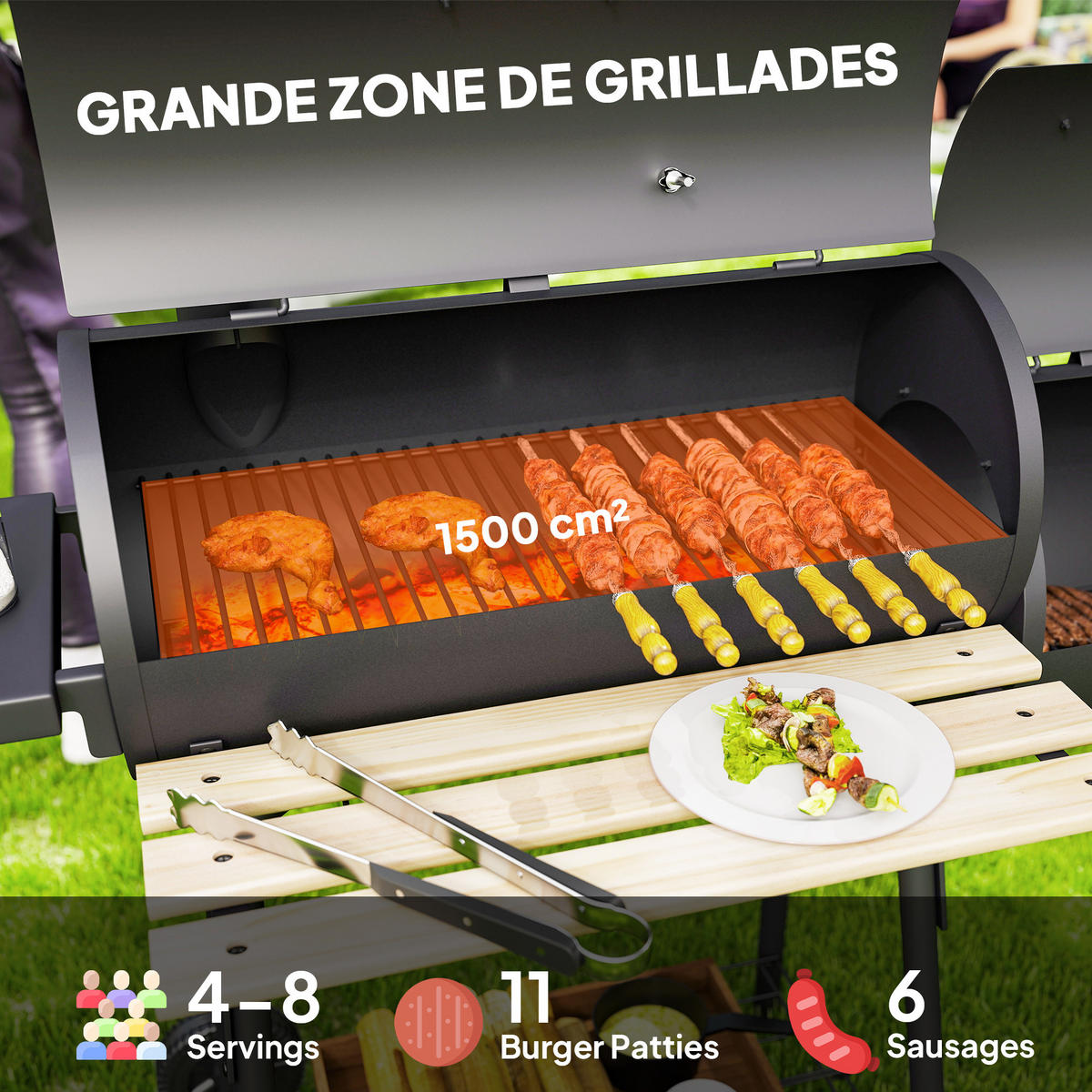 HOLZKOHLEGRILL DE-18258 Schwarz - Schwarz, Metall (53/108/124cm) - ComfortXL