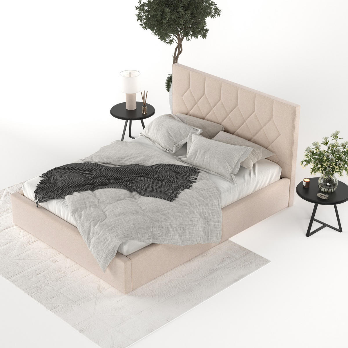 POLSTERBETT Brisa 180/200 cm Creme im Asti Stoff - Creme/Schwarz, Holz/Holzwerkstoff (180/200cm) - AltaBeds