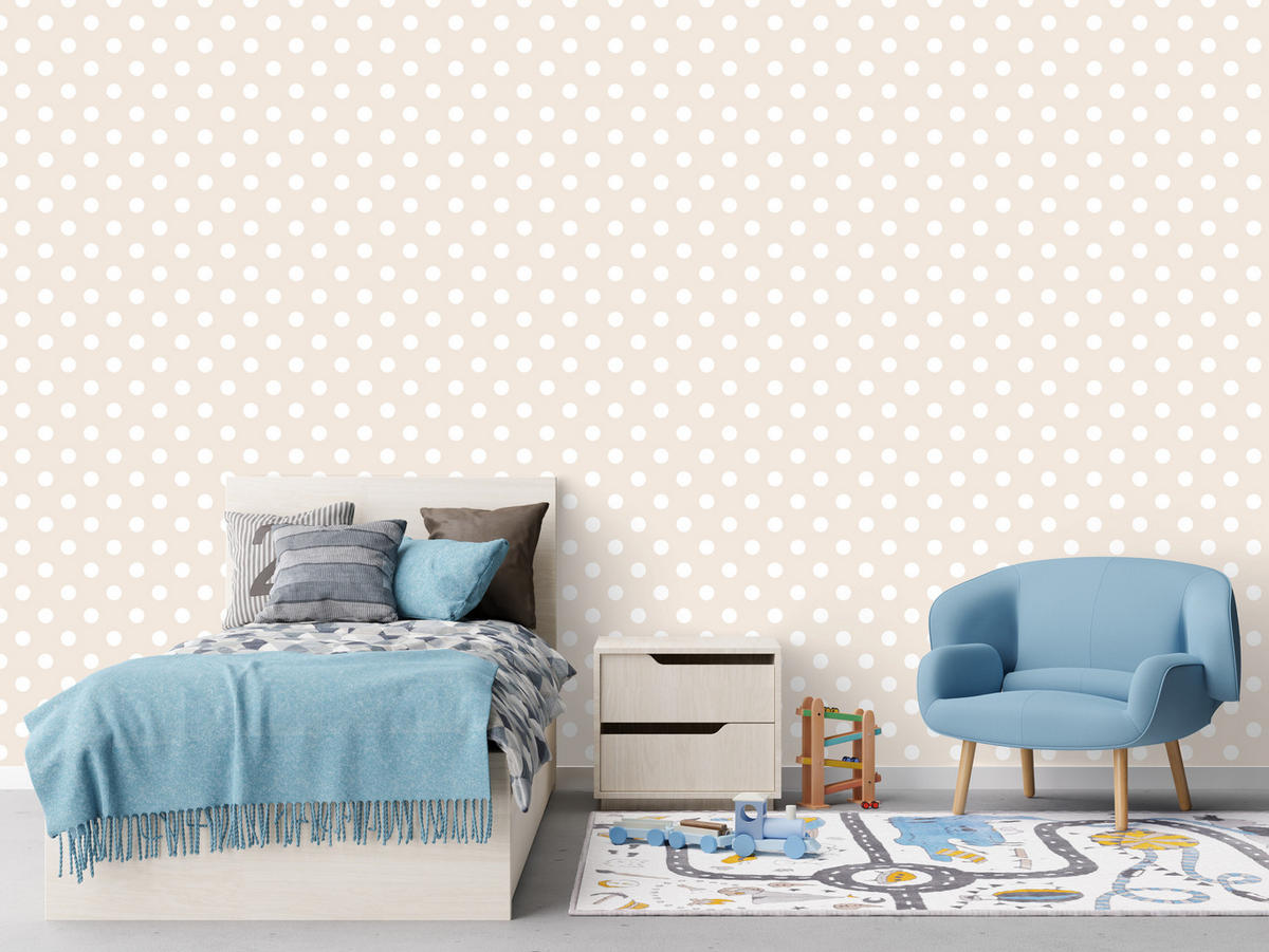 VLIESTAPETE Weiße Punkte im Boho-Stil – Beige, Weiß – 50x1000 cm - Beige/Weiß, Papier (50/1000cm) - Muralo