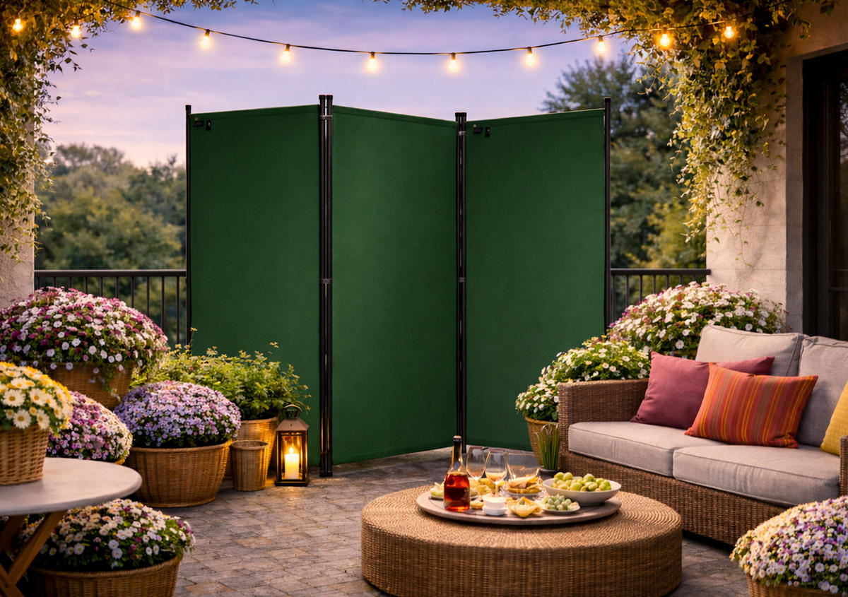 PARAVENT 3-tlg. 170x165 cm Grün - Grün, Metall (165/170cm) - QUICK STAR