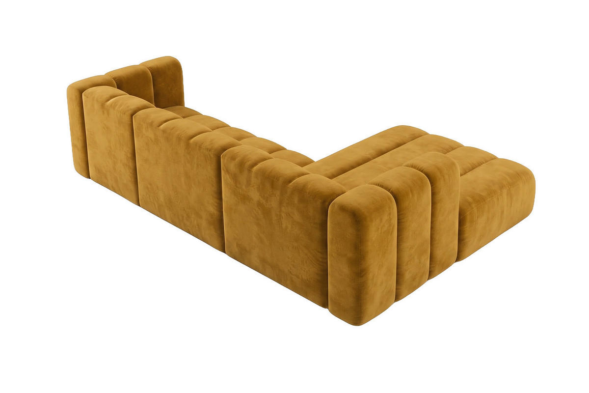 ECKSOFA Modulares In L-Form, Velvet-Stoff Riviera, Senffarbe, Rechts, GRAND 287 cm - Gelb, Holz (287/179cm) - Kaiser Möbel