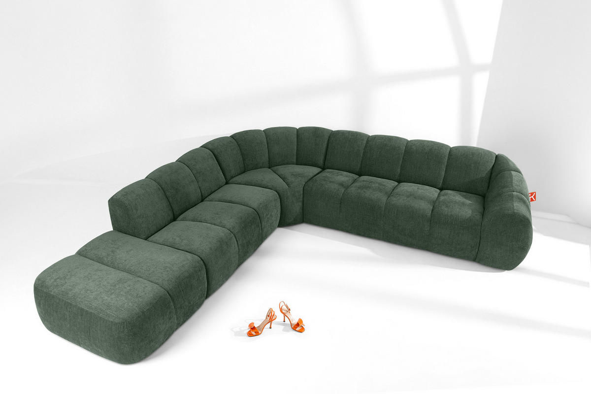 ECKSOFA LINKS FLAVA, Dunkelgrün - Dunkelgrün, Holz/Holzwerkstoff (310/314cm) - KONSIMO®