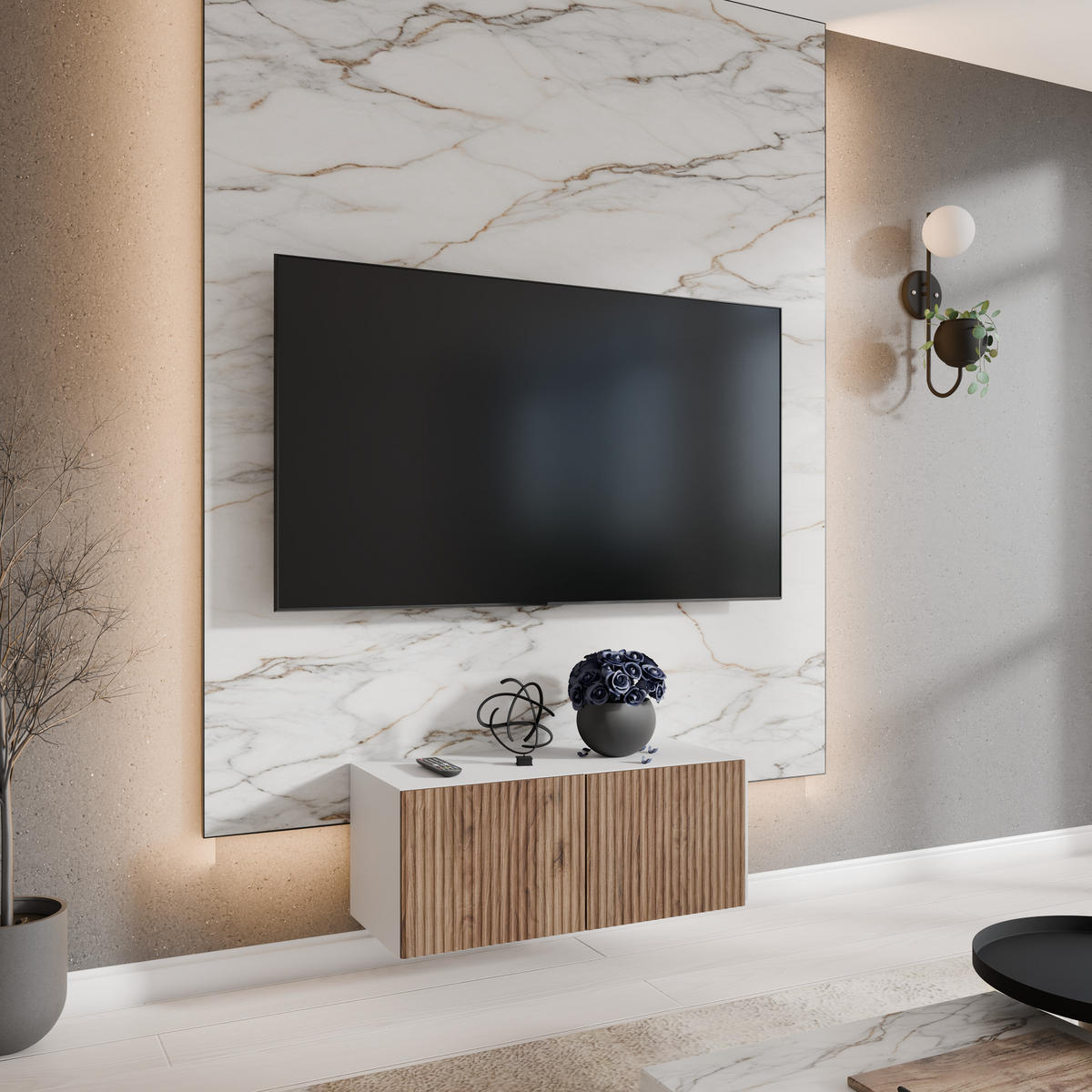 TV-SCHRANK NOE - Wildeiche/Weiß, Holzwerkstoff (100/41/40cm) - Meblini