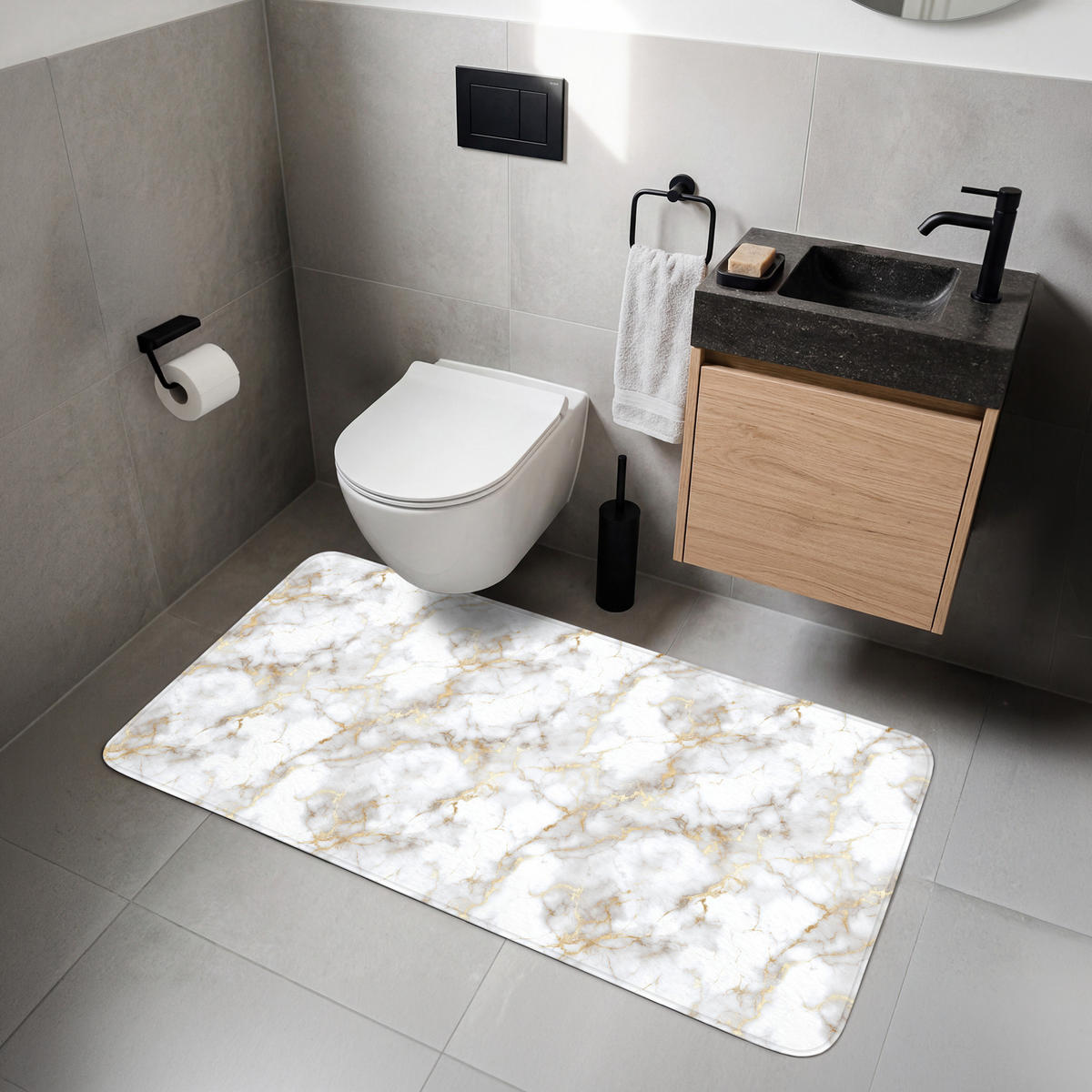 WC PŘEDLOŽKA Zlaté žilky - Mramor - Bílý 120x60 cm - bílá, textil/plast (120/1cm) - OnlyWow