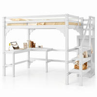 HOCHBETT 140/200 mit L-Schreibtisch, Kleiderschrank und Stauraumtreppe in Weiß - Weiß, Holz (140/200cm) - EVRYAE