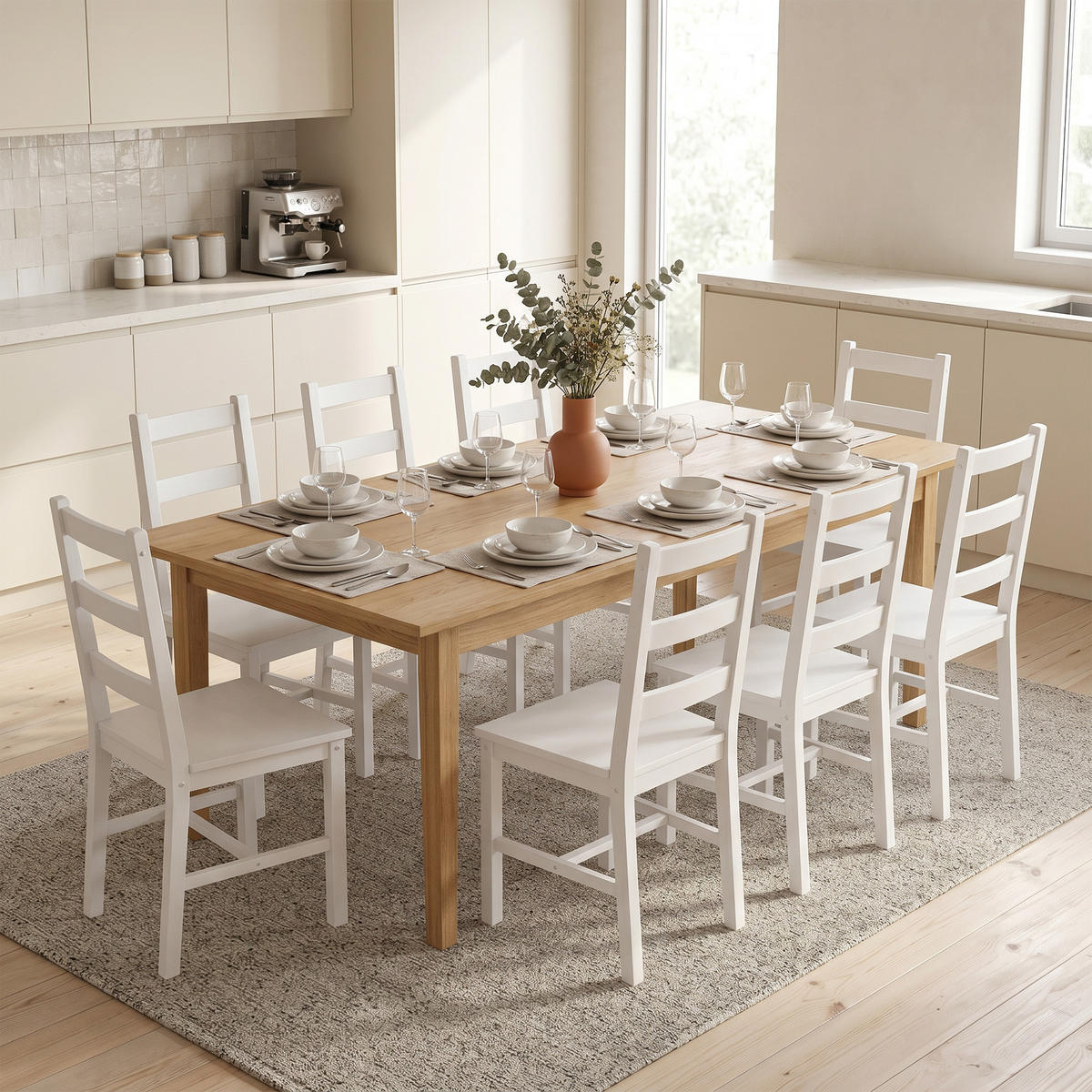 ESSZIMMERSTÜHLE 8er Set Kiefernholz Weiß - Weiß, Holz (41.5/90/46cm) - HOMCOM