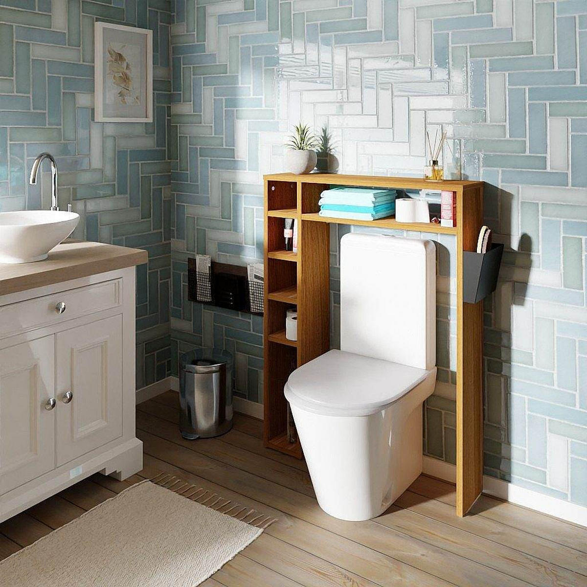 BADEZIMMERREGAL Helmer 80 x 21 x 106 cm – Walnuss Troia/Schwarz – Levira - Walnussfarben/Schwarz, Holz (80/106/21cm)