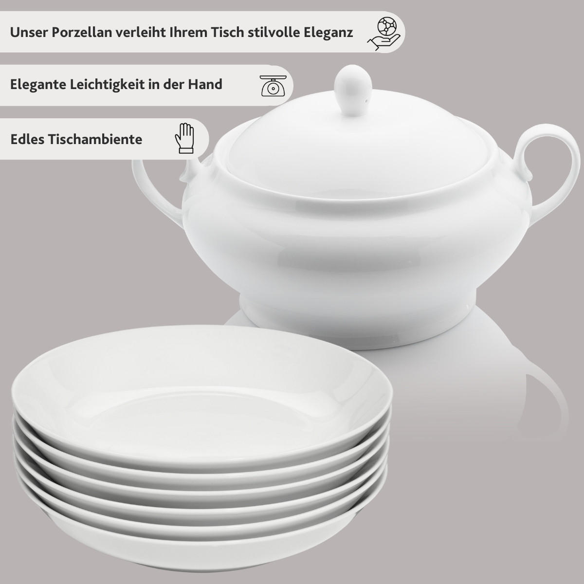 SUPPENTELLER UND SUPPENTERRINE SET NEW PORT - 7-teilig aus Porzellan - Weiß, Keramik (18cm) - Sänger