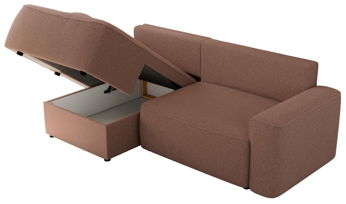 ECKSOFA BELLUNO L Rosa Boucle - Links - Schwarz/Rosa, Textil (144/233cm) - MKS