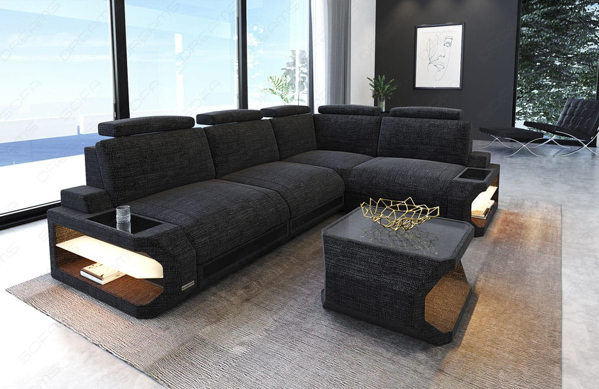 ECKSOFA Siena Schwarzgrau Schwarz Strukturstoff - Schwarz, Kunststoff (272/272cm)
