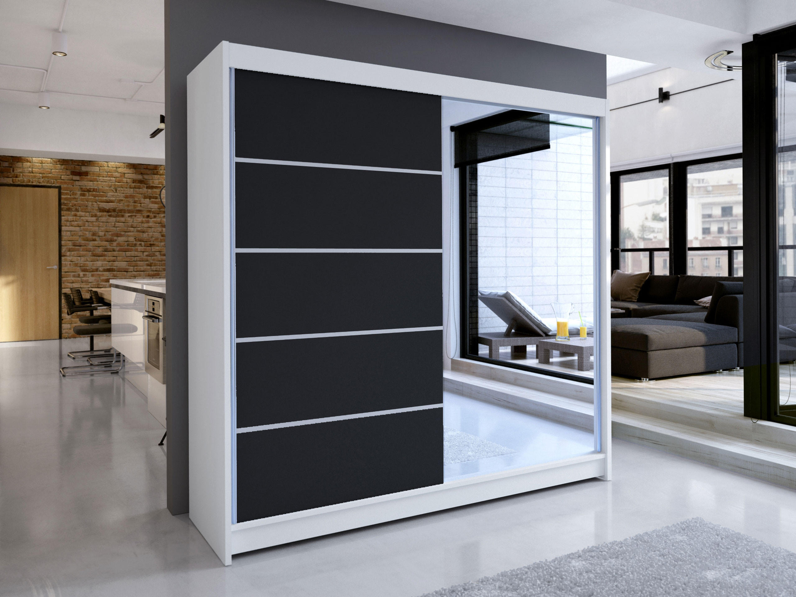 SCHWEBETÜRENSCHRANK Talin III - Silberfarben/Multicolor, Holzwerkstoff/Metall (180/215/58cm) - MIRJAN24