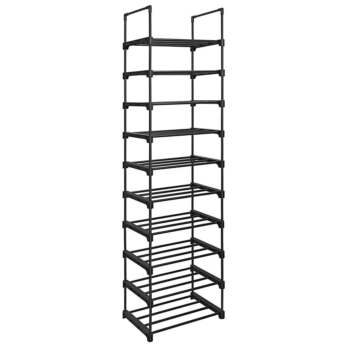SCHUHREGAL aus schwarzem Eisen mit 10 anpassbaren Ebenen - L45 x H174 cm. - Schwarz, Metall (30/174/45cm) - Calicosy