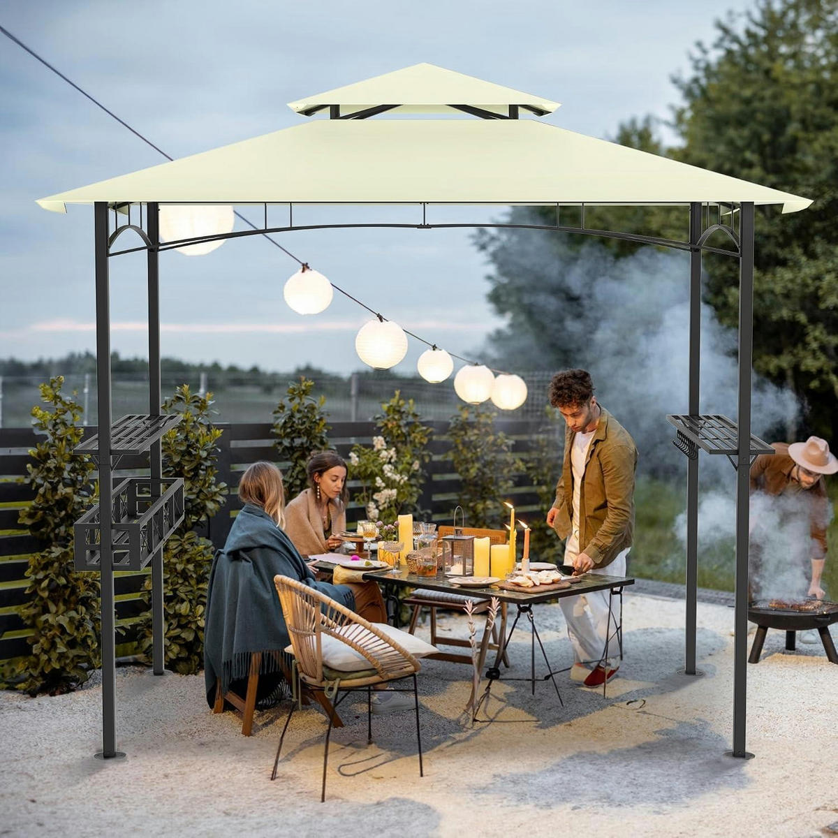 GARTENPAVILLON mit Doppeldach 245 x 153 x 250 cm Beige - Beige, Textil (153/250/245cm)