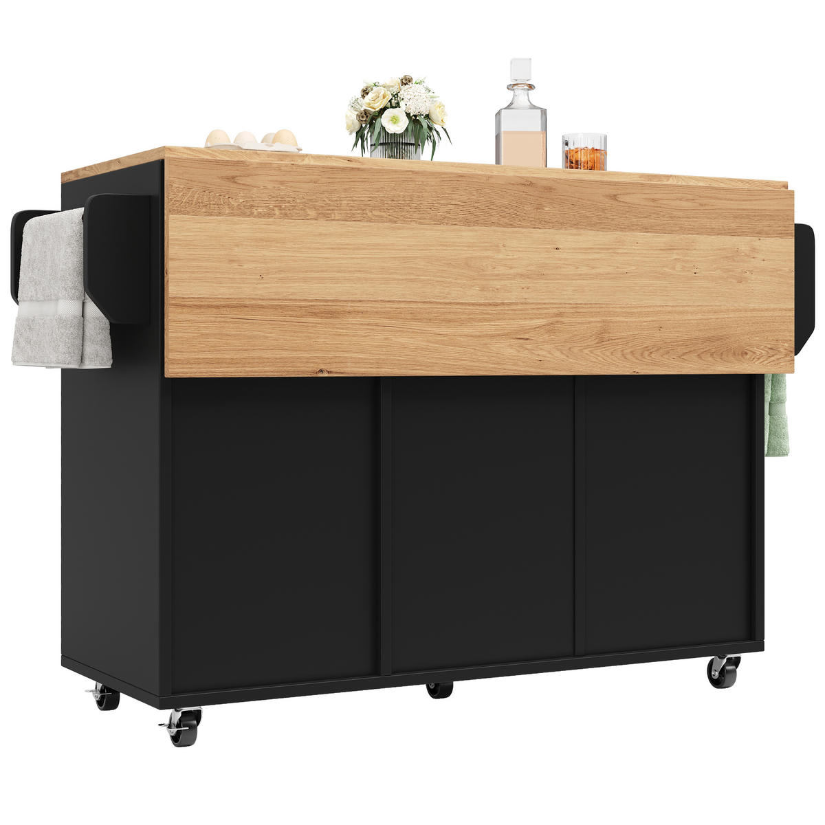 KÜCHENINSEL Küchenwagen Holzmaserung Stauraum Schwarz - Schwarz, Holzwerkstoff (120/92/43.2cm) - FLIEKS