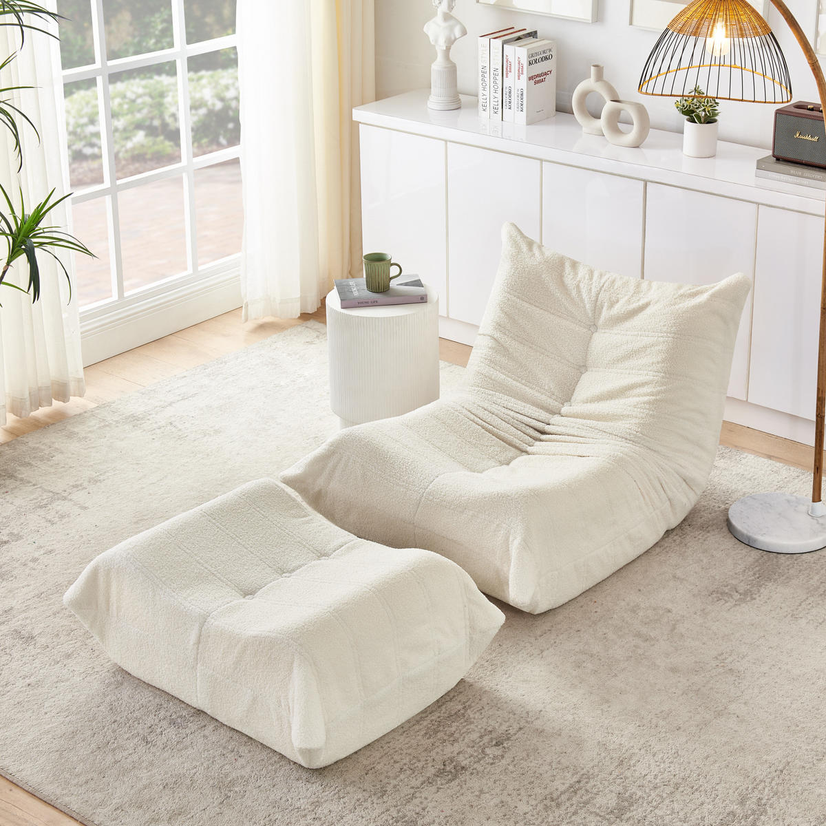 SCHLAFSESSEL mit Rückenlehne und Fußhocker Beige - Beige, Kunststoff (90/70/100cm) - Beauniv