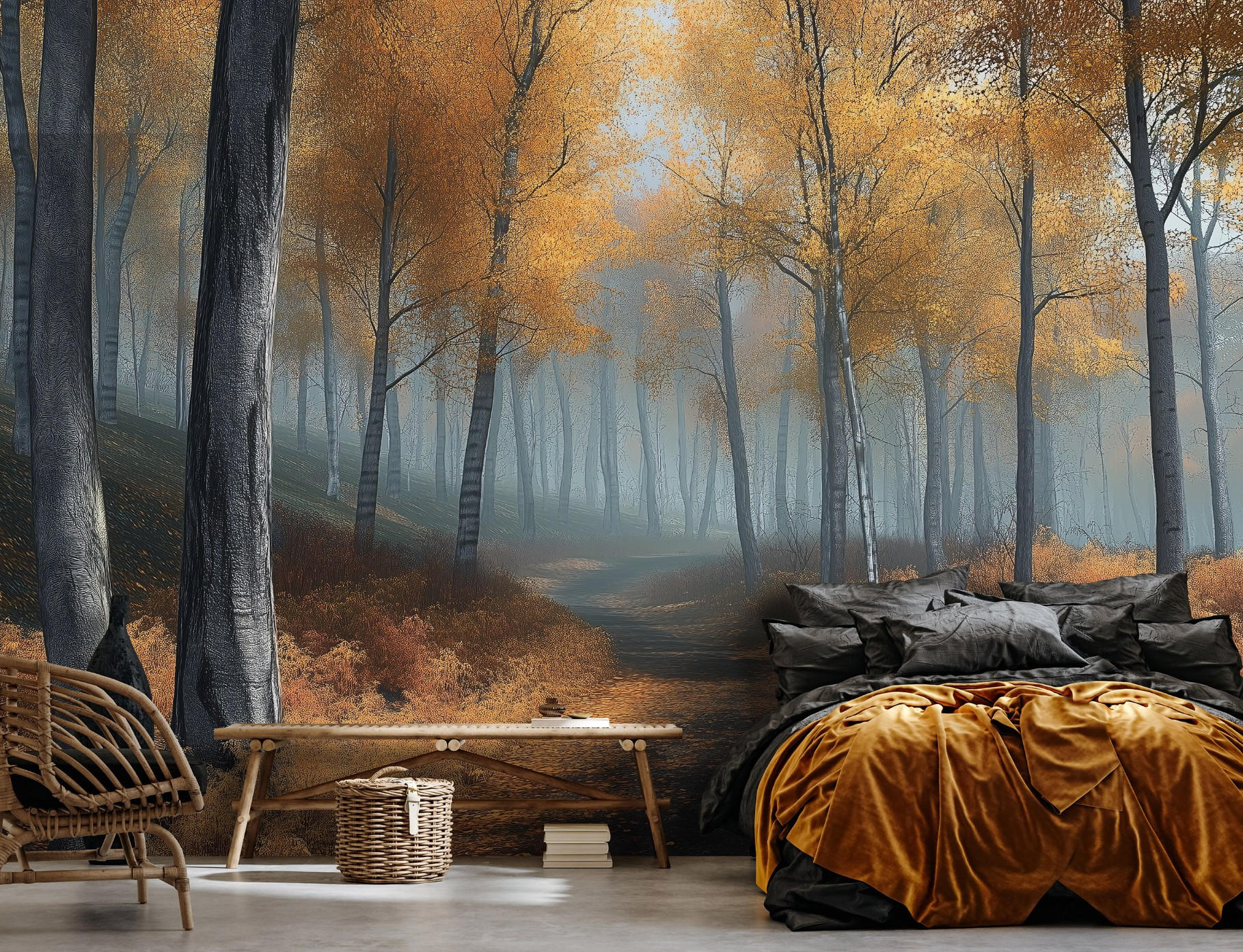 FOTOTAPETE 3D Effekt Wald Natur Bäume Tapete Wohnzimmer 400x280 - Multicolor, Papier (400/280cm) - Wallarena