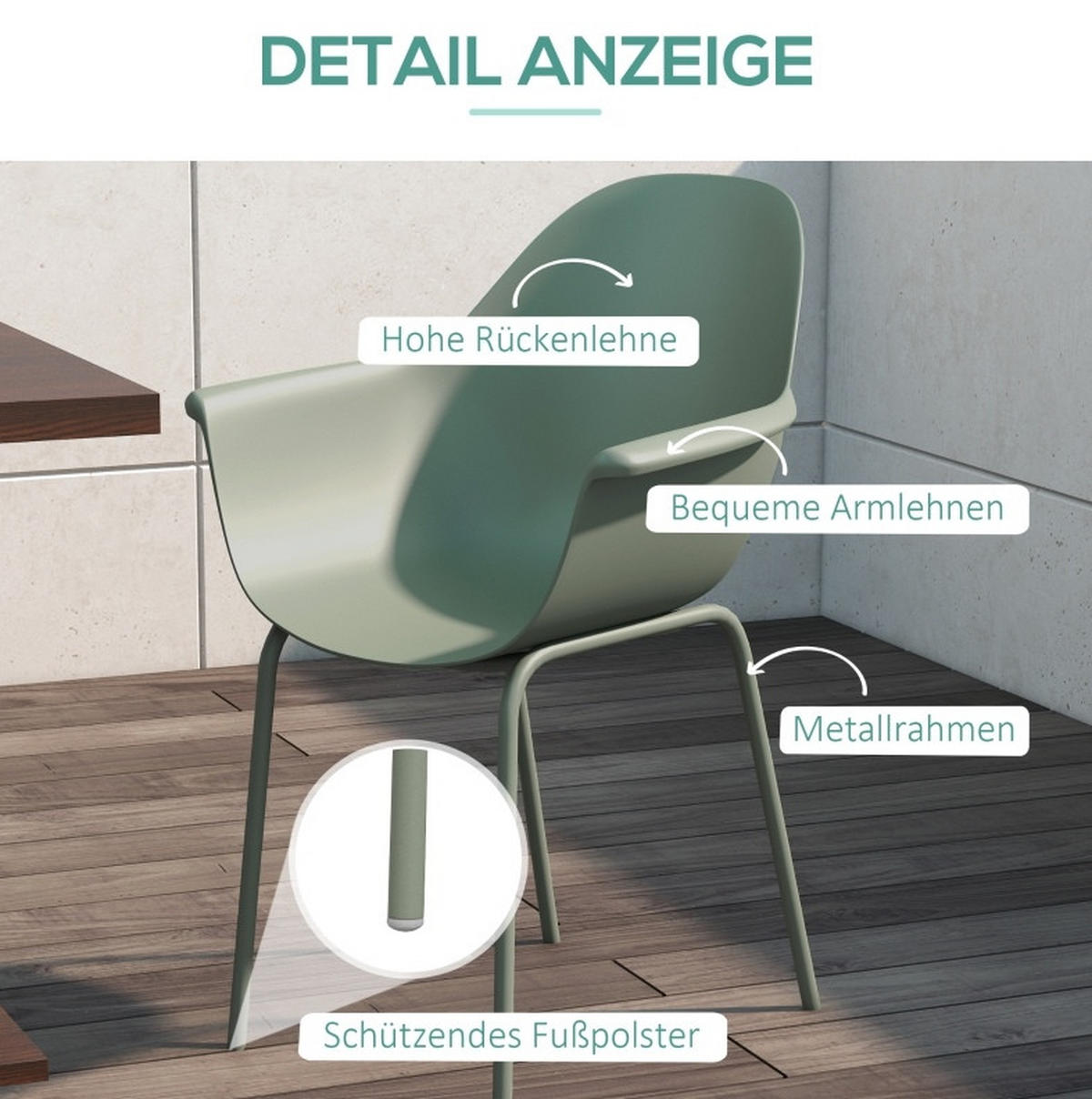 SADA 4 zahradních židlí 59/55/84 cm zelená z plastu a oceli s područkami a vysokým opěradlem - zelená barva, plast (55/84/59cm) - OKWISH