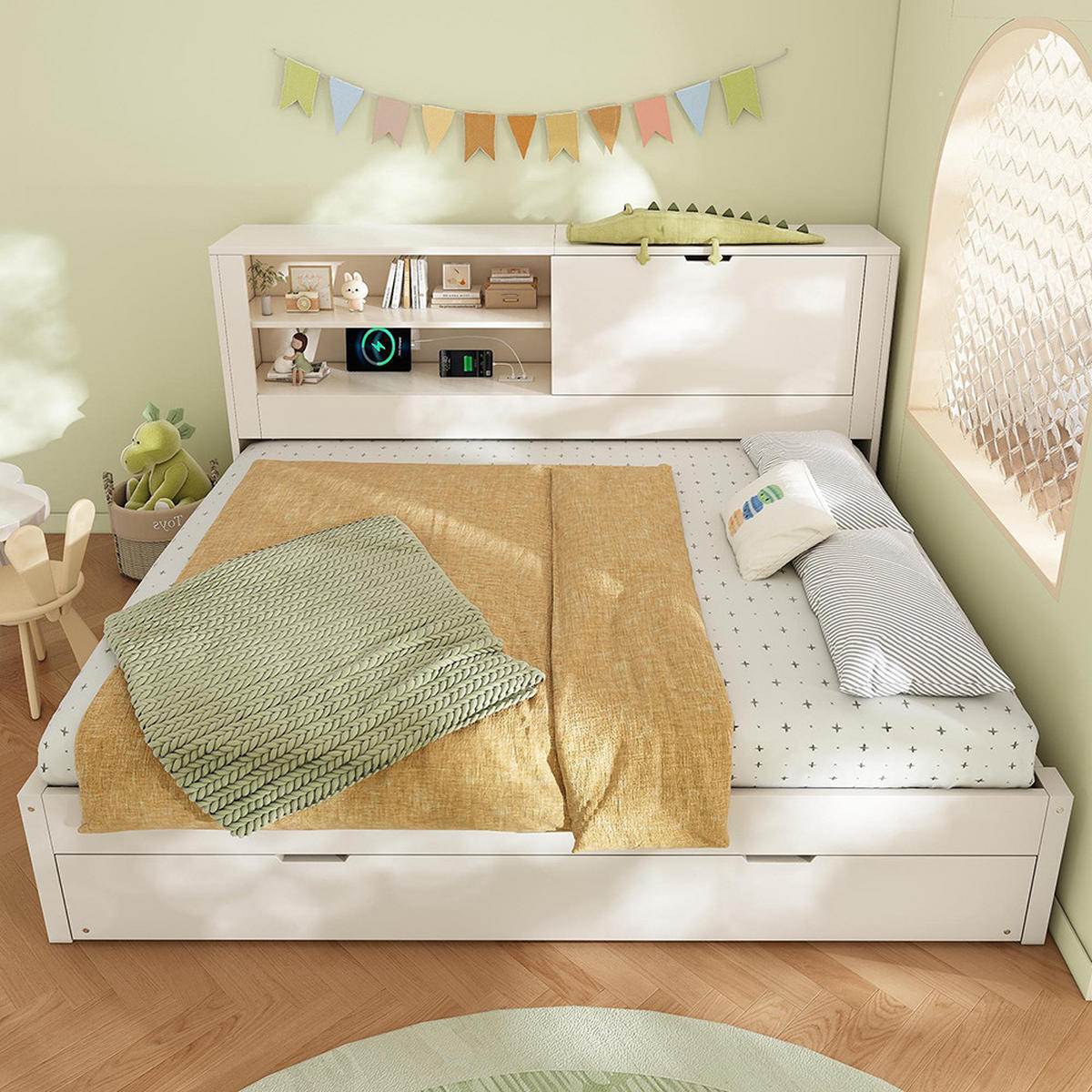 AUSZIEHBETT 140×190 cm mit Lattenrost in Weiß - Weiß, Holz (140/190cm)