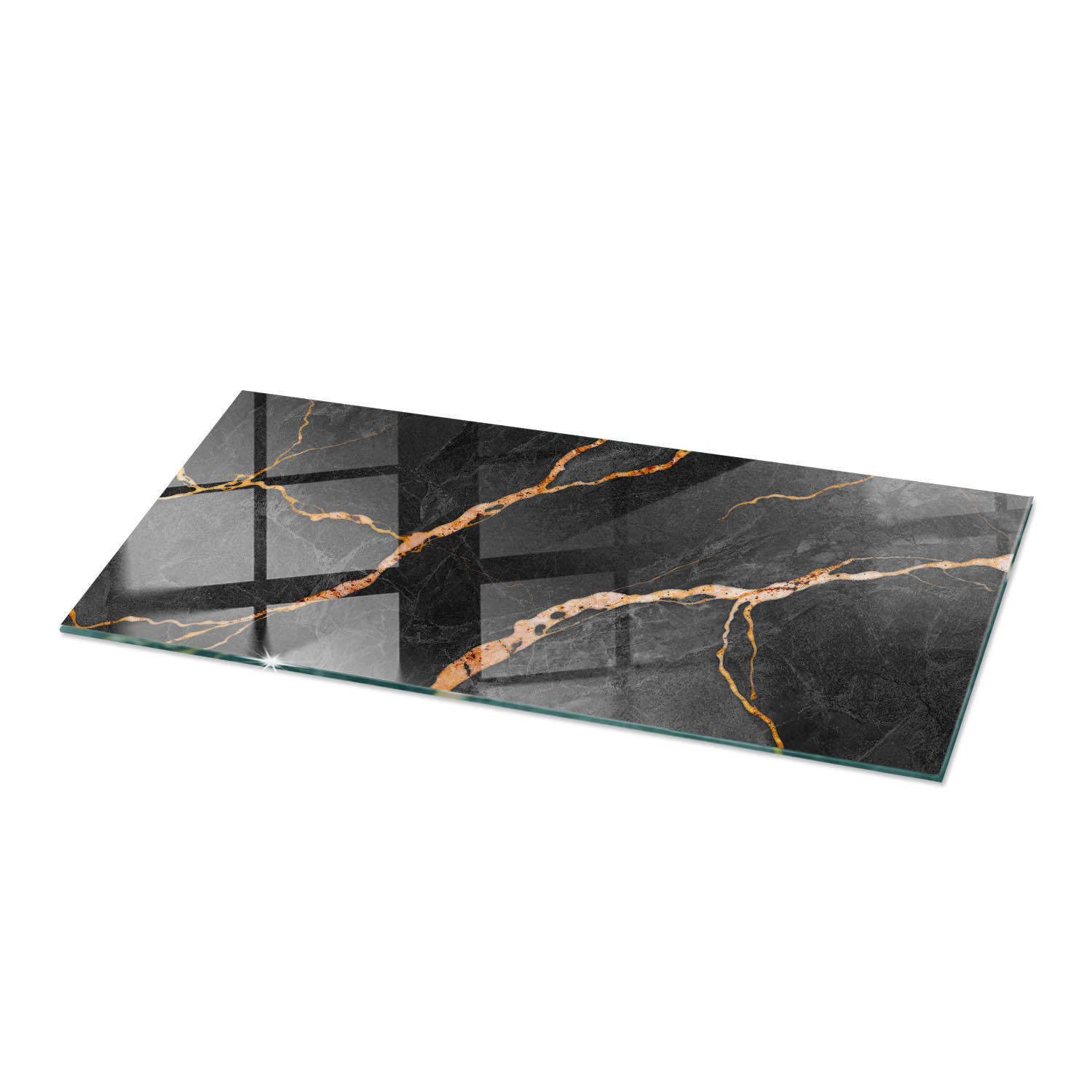 TISCHPLATTE 125x50 cm Marmoroptik mit Aderung - Goldfarben/Schwarz, Glas (125/50/0.4cm) - TULUP