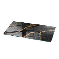 TISCHPLATTE 125x50 cm Marmoroptik mit Aderung - Rotbraun/Schwarz, Glas (125/50/0.4cm) - TULUP