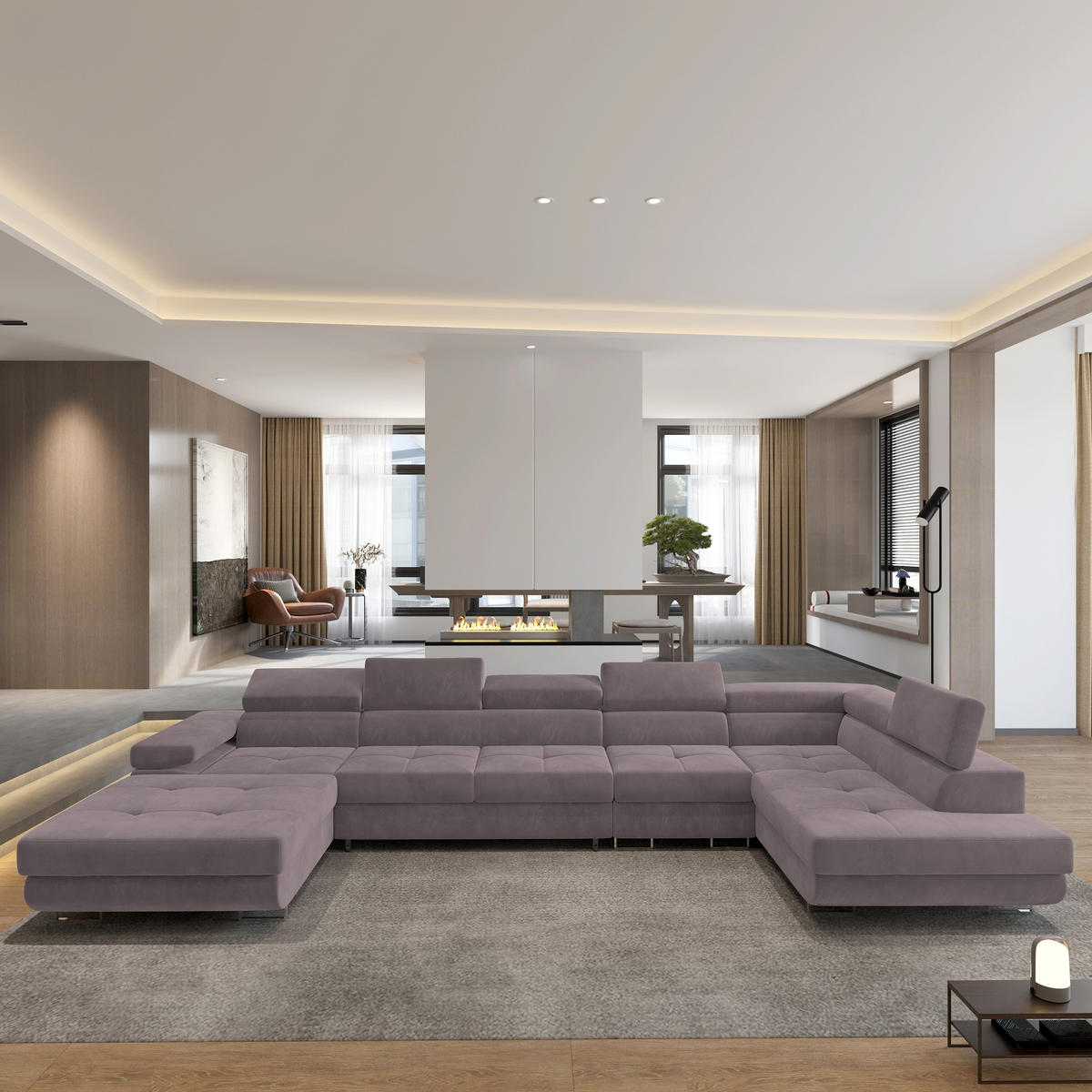 ROHOVÁ SEDAČKA VELORA šeříková - stříbrná/šeříková, kov/dřevo (419/90/202cm) - MASSENO