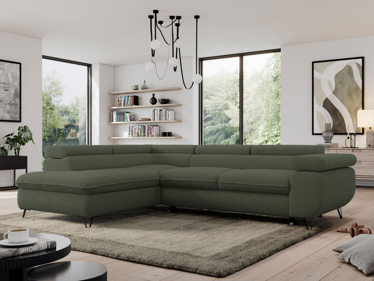 ECKSOFA PEDRO L Grün Boucle - Links Seite - Schwarz/Grün, Textil/Metall (208/273cm) - MKS