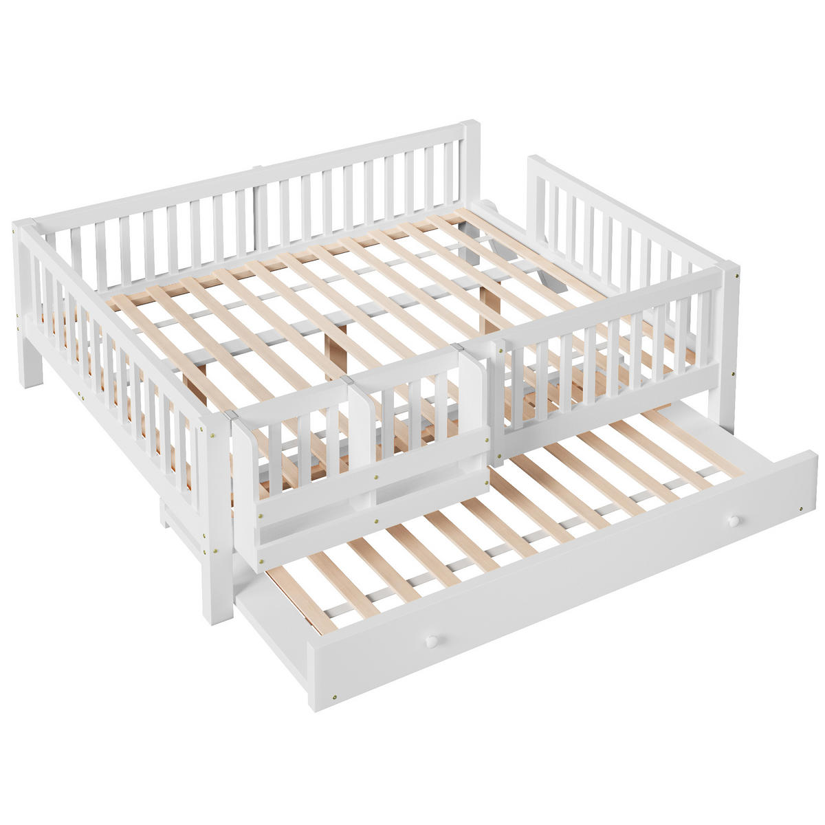 KINDERBETT 140/200 cm in Weiß mit Ausziehbett und Rausfallschutz - Weiß, Holz/Holzwerkstoff (140/200cm) - WISHDOR