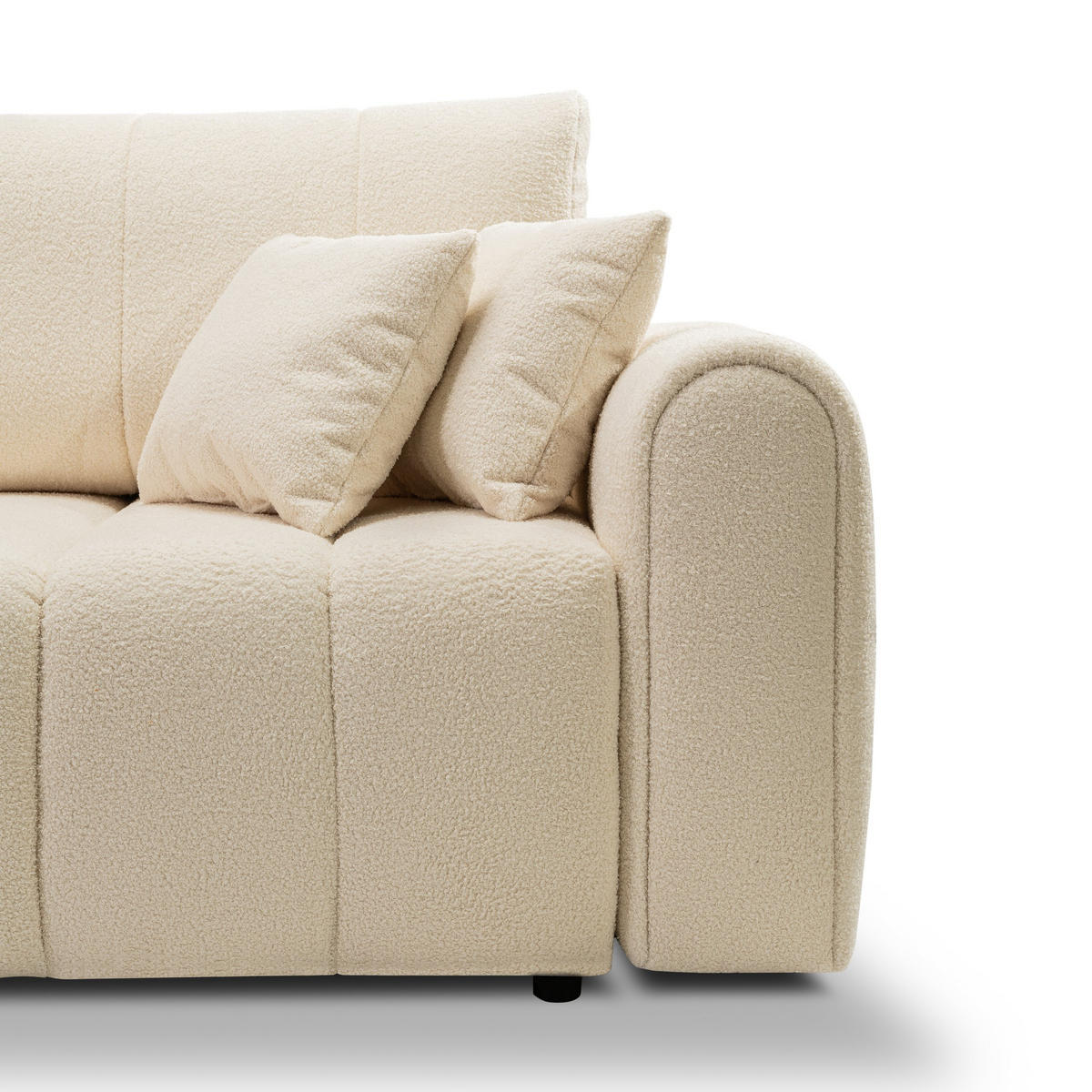 BETTSOFA FINO Creme Bucle-Stoff mit Schlaffunktion - Creme, Holz (248/87/100cm) - MASSENO