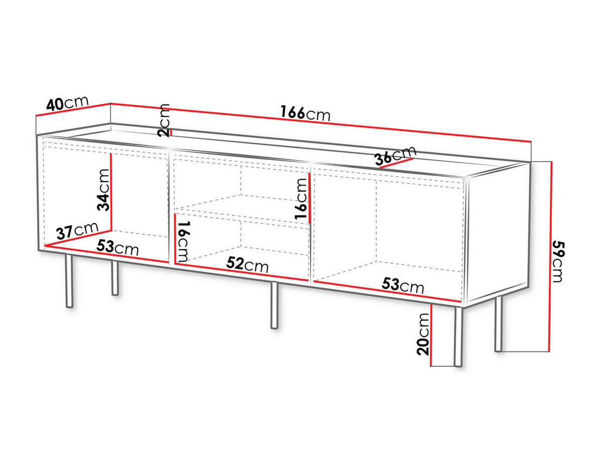 TV-LOWBOARD Lucca 165 3D - Schwarz, Holz/Holzwerkstoff (166/59/40cm) - MIRJAN24