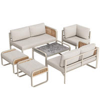 LOUNGESET 6-7 Personen Beige Rattan Mit Verstellbaren Füßen - Beige, Metall - FLIEKS